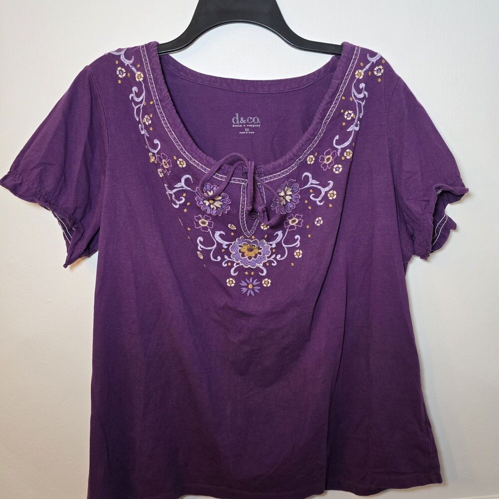 Y2K Denim & Co Milk Maid Top Embroidered Floral Prairie Babydoll Peasant Boho 1X